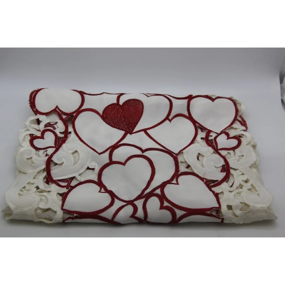 Red White Heart Valentine's Day Together Table Runner Dresser Scarf 12 x 68 Inch